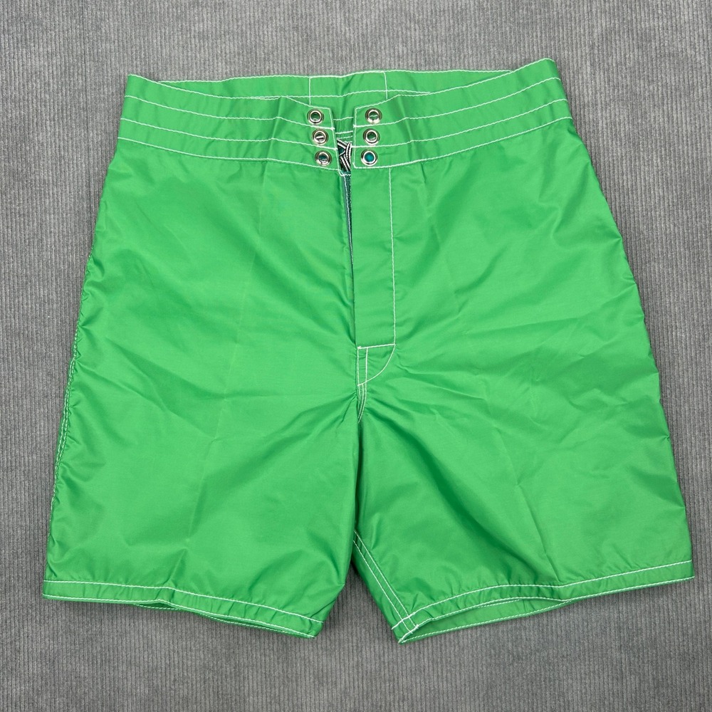Birdwell Beach Britches Board Shorts Green Nylon Surf Trunks Size 29 USA Y2k